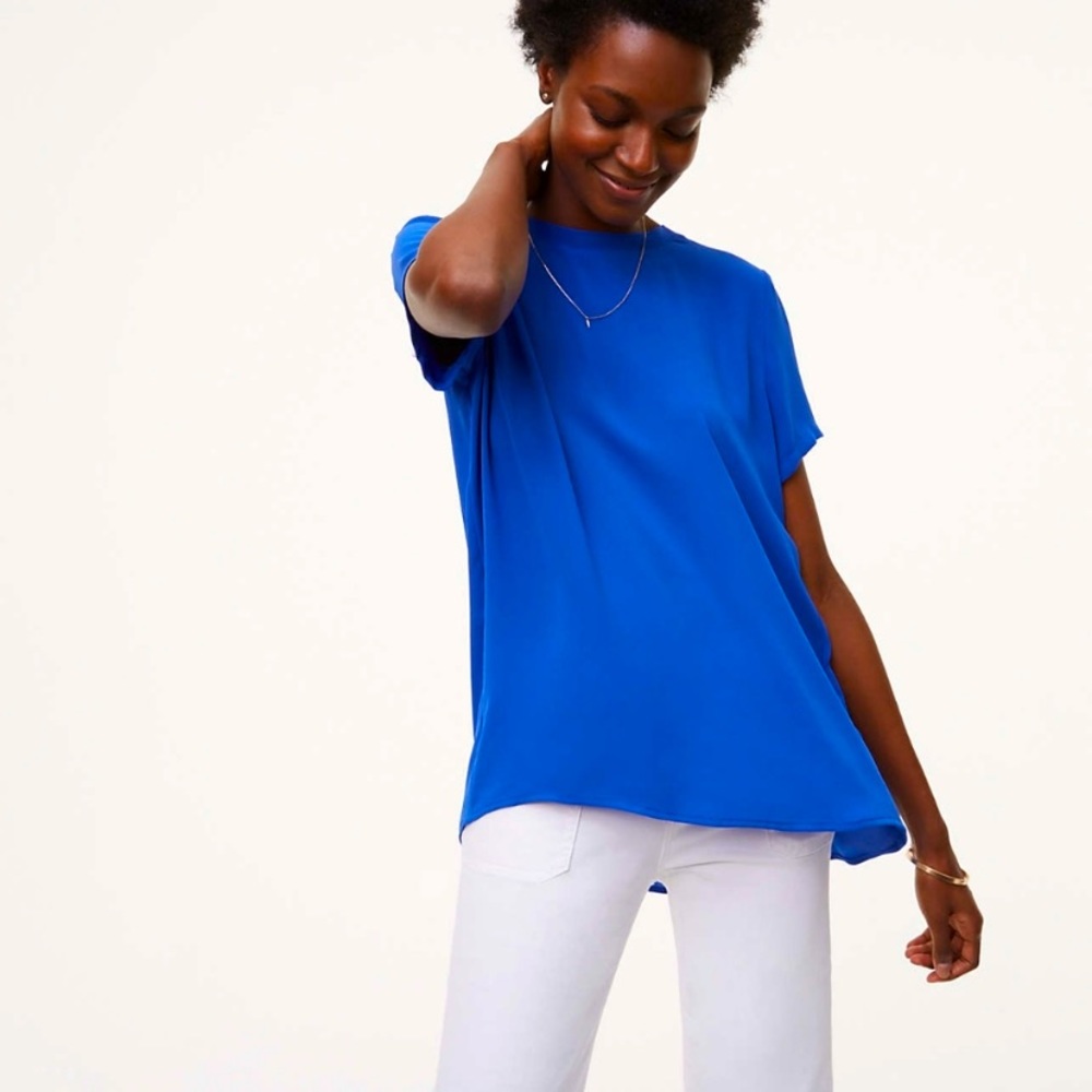 LOFT Back Pleat Top In Greek Isle Blue